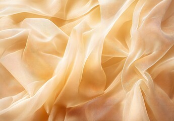 Fototapeta premium Golden Tulle Fabric Texture With Delicate Ruffles