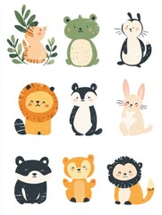 Obraz premium A charming collection of cute animal illustrations, featuring diverse wildlife in vibrant colors and playful designs.