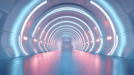 Futuristic Neon Tunnel 3D Illustration