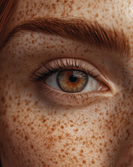 Close-up of a freckled girl's eye