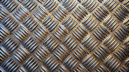 Textured metal surface with diamond pattern, showcasing shiny and reflective quality. This industrial design adds modern touch to various applications