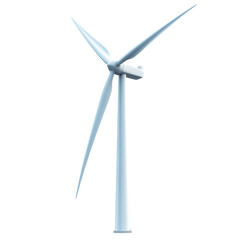 Wind turbine on white isolated background, symbolizing renewable energy. transparent background