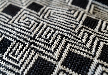 Black and White Woven Fabric with Diamond Pattern