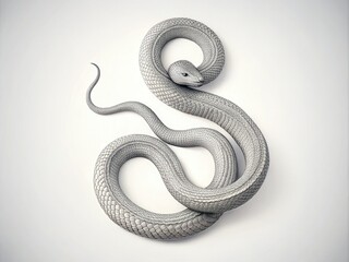 Fototapeta premium A minimalist illustration of a serpent's twisted body, detailed with fine lines and subtle shading, set against a stark white background with Negative space.