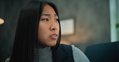 Close up of angry and aggressive girlfriend losing temper, starting fight, shouting at boyfriend on...