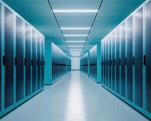 Secure hospital data center with servers, hospital IT infrastructure, data security