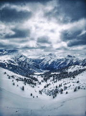snow covered mountains, passo sella, dolomites, italy