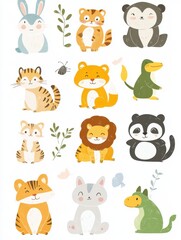A cute collection of illustrated animals, perfect for children's decor, educational materials, and playful designs.