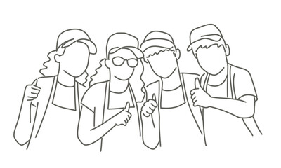 Group of people are giving thumbs up to each other