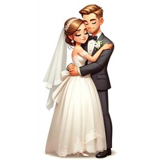 Fototapeta premium fun bride and groom cartonized on white background