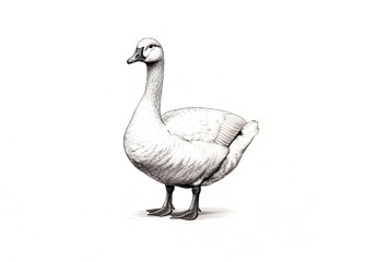 Obraz premium Goose, sketch. Vintage retro print, goose sketch ink pencil style drawing, linear drawing, engrave old school. Sketch artwork silhouette goose. Farm poultry. Illustration