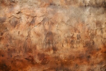 Fototapeta premium Ancient Cave Painting with Rusted Metal Texture