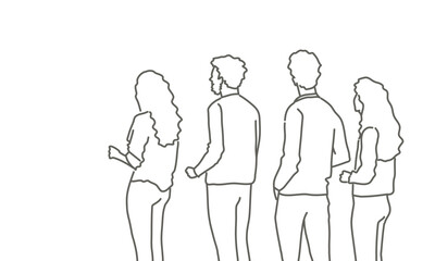 Group of people are standing in a line