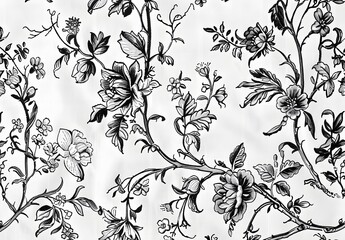 Vintage French Toile Floral Wallpaper Pattern