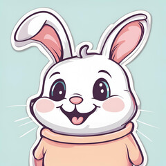 Obraz premium A cheerful cartoon bunny with large eyes and a friendly smile, wearing a cozy sweater. The pastel colors and cute design make it perfect for children's illustrations or fun, playful projects.
