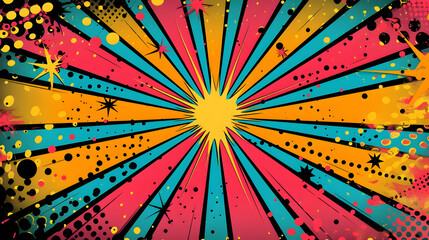 Colorful Abstract Background with Radial Lines and Polka Dots