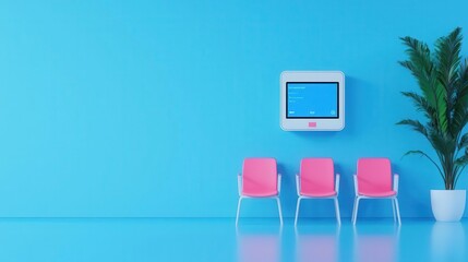 Smart hospital waiting area with AI chatbot kiosks for answering health-related questions, AI chatbot, patient support