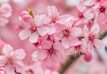 Obraz premium Delicate Pink Cherry Blossoms in Full Bloom