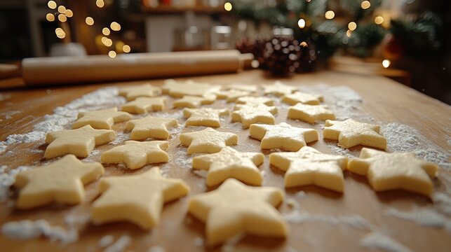 Navidad, galletas, estrellas, masa, hornear, cocinar, luces, festivo, hogar, invierno, decoraci&oacute;n, dulce, ambiente, &aacute;rbol, celebraci&oacute;n, nieve.
