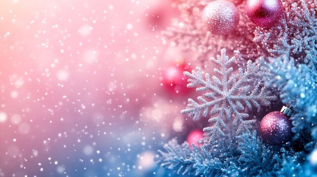 Minimalist modern christmas background soft pastel snowflakes and geometric holiday ornaments floating over a sleek gradient background creating a contemporary winter design