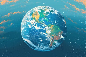 Naklejka premium Earth’s ecosystem under threat: water crisis, overfishing, and carbon emissions.