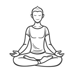 Person in meditation pose, practicing mindfulness, simple outline on white background 