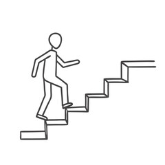 Stick figure walking up stairs, simple outline on white background 