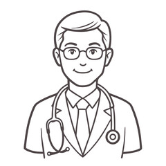 Illustration of a doctor wearing a stethoscope and glasses, smiling