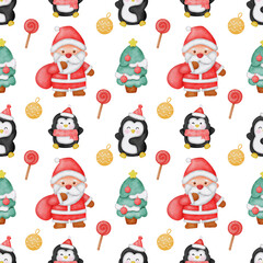 Christmas seamless pattern in watercolor style.