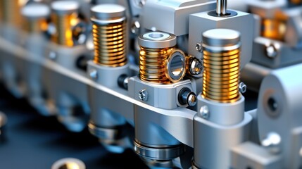 Naklejka premium Mechanical Components with Golden Springs and Precision Parts