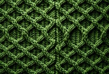 Green Knitted Fabric Texture Closeup