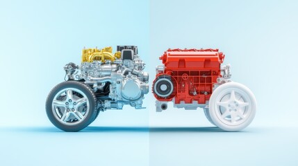 Two Engine Designs on Light Blue Background