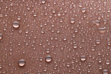 Water drops on brown background, closeup view