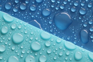 Water drops on color background, above view