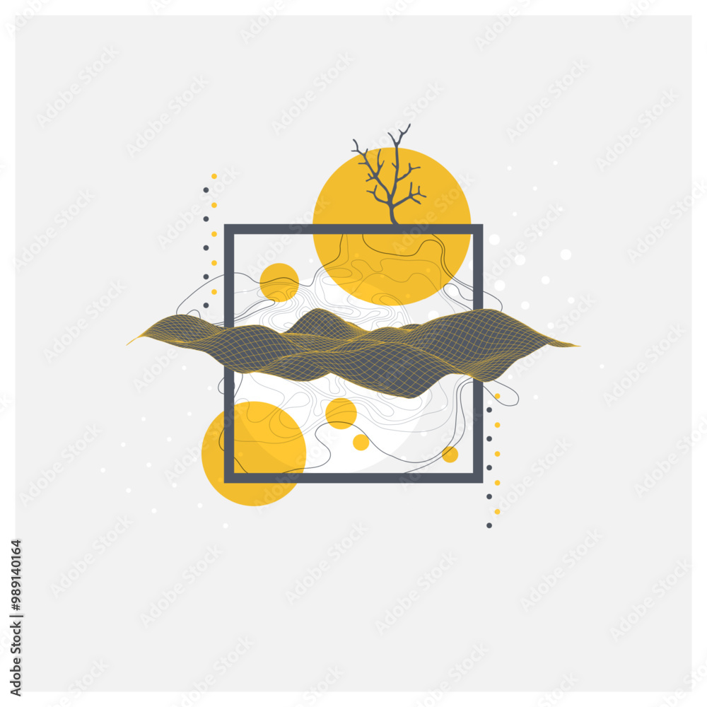 Aufkleber abstract art wireframe background. modern science or technology art elements. surface illustration. 