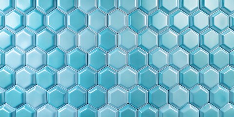 Fototapeta premium Texture of light blue tiled wall for background or interior design with small, glossy tiles in a hexagonal pattern