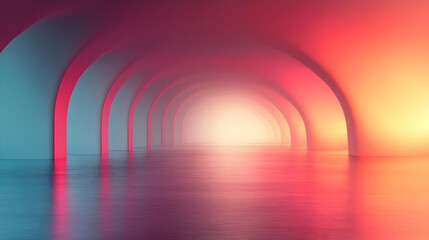 Abstract Neon Archway with Reflective Floor