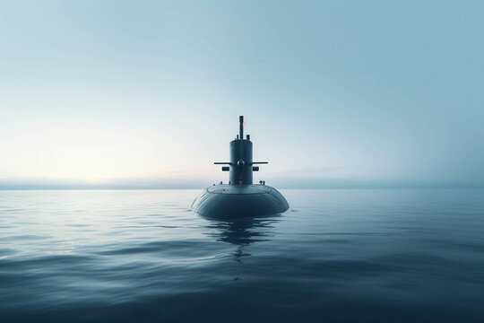 Submarine at Dawn: A solitary submarine silhouetted against the horizon, its sleek form a testament to naval power and mystery. The soft hues of dawn paint the sky with a sense of tranquility, yet the