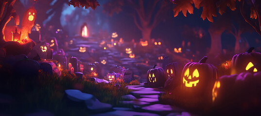 Obraz premium Halloween card features a spooky design with a large blank area on the lower right perfect for a custom note surrounded by subtle 3D textures that seamlessly blend into the eerie 2D layout