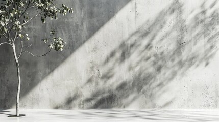 Minimalist Concrete Wall with Sunlight and Tree
