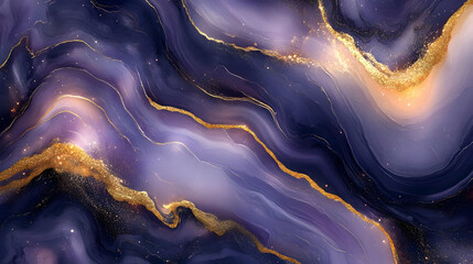 Abstract Purple and Gold Swirls with Glitter Background