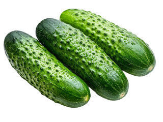 Crisp green cucumbers with smooth skin, isolated on a transparent background, PNG file.