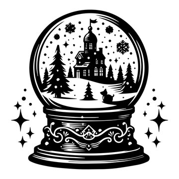 black snow globe scene with house clip art preview