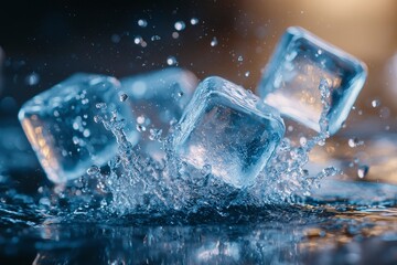 Obraz premium Ice Cubes Splashing into Water