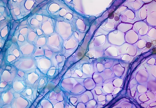 Microscopic Plant Cell Structure in Blue and Purple
