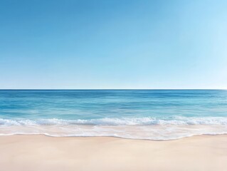 Fototapeta premium Serene Coastal Landscape with Tranquil Blue Ocean and Soft Sandy Beach
