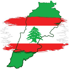 Fototapeta premium Lebanon Flag painted with brush on Lebanon Map vector illustration isolated on white 