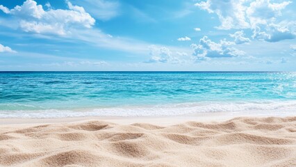 Obraz premium Serene Tropical Beach with Soft Sand and Turquoise Ocean Waves Under Cloudy Sky