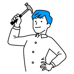 ハンマーを構えるカジュアルな男性