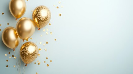 Sophisticated Gold Balloon Birthday Background with Glittering Confetti